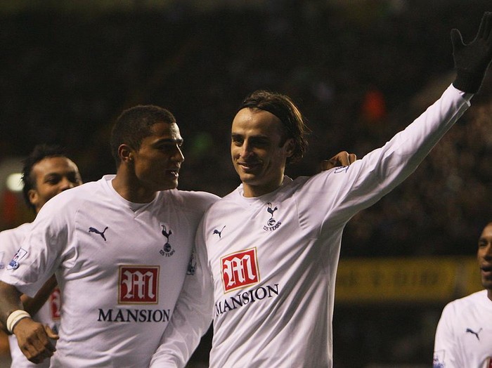 LONDON - DECEMBER 29:  Dimitar Berbatov (R) of Spurs is congratulated by teammate Kevin-Prince Boateng (L) after scoring his team's sixth goal during the Barclays Premier League match between Tottenham Hotspur and Reading at White Hart Lane on December 29, 2007 in London, England.  (Photo by Hamish Blair/Getty Images)