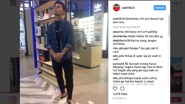 Netizen menghujat Andri Syahputra melalui Instagram.