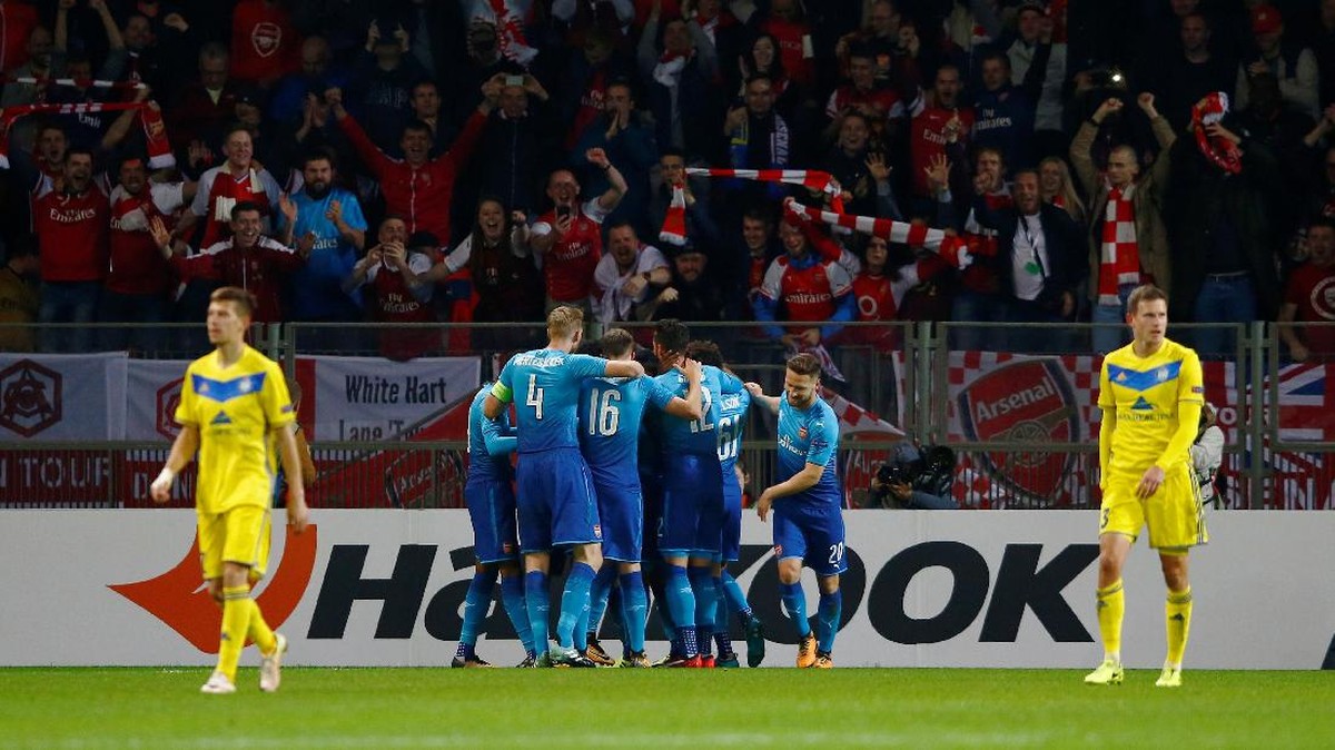 Arsenal menurunkan pemain senior dan muda dalam kemenangan atas BATE Borisov. Foto: Vasily Fedosenko/Reuters