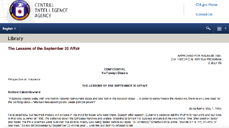 CIA Ungkap Jawaban 3 Pertanyaan Seputar G30S/PKI