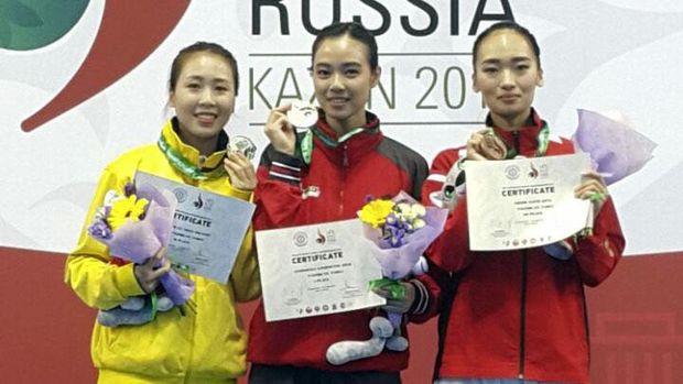 Lindswell merebut medali emas di Kejuaraan Dunia Wushu 2017.