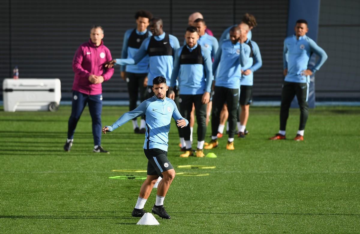 Sergio Aguero berlatih bersama skuat Manchester City. Foto: Gareth Copley/Getty Images