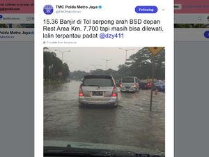 Tol JORR Km 7 Arah BSD Tergenang, Lalin Tersendat