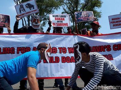 Aksi Tolak Adu Bagong di Gedung Sate