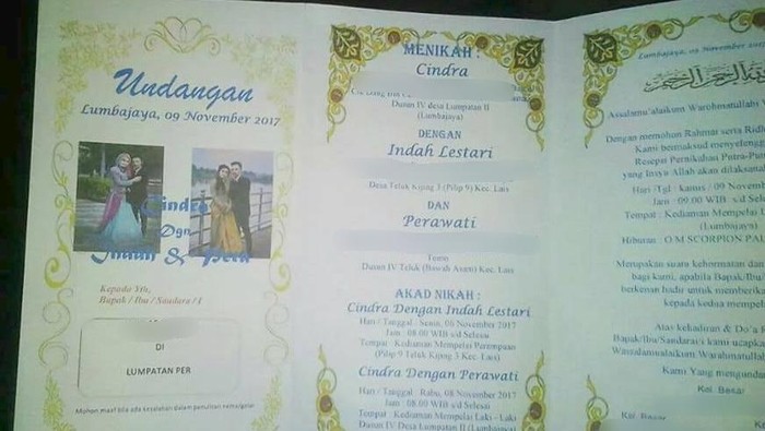 Undangan pernikahan pria dengan dua wanita sekaligus (Foto: dok. Internet)