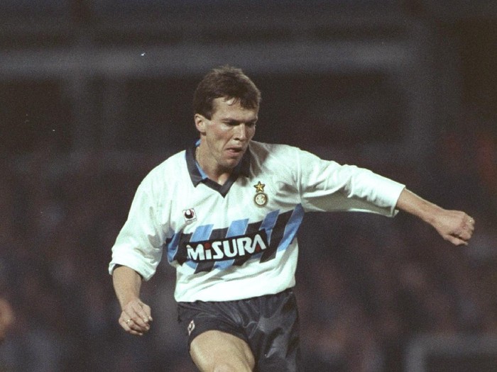 1991:  Lothar Matthaus of Inter Milan in action during the UEFA Cup match against Aston Villa at Villa Park in Birmingham, England. Aston Villa won the match 2-0. \ Mandatory Credit: Russell  Cheyne/Allsport