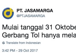 Ingat! 31 Oktober Seluruh Gerbang Tol Hanya Melayani Non Tunai