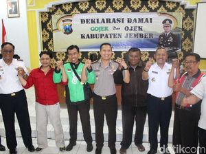 Polres Jember Jembatani Deklarasi Damai Ojek Konvensional dan Online