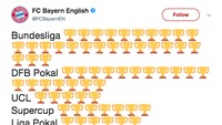Pun begitu dengan Bayern Munich. Cuitan ini adalah versi teks dari lemari trofi The Bavarian. (Twitter)