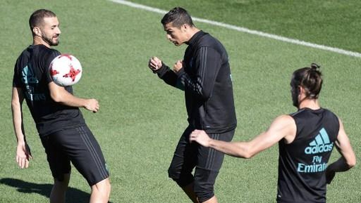Trio BBC dalam sebuah sesi latihan Madrid bulan Agustus lalu (Foto: JAVIER SORIANO/AFP PHOTO)