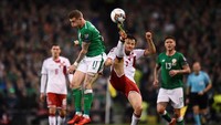Denmark bertandang ke Aviva Stadium, Dublin, untuk melakoni leg kedua play-off Piala Dunia 2018. Di leg pertama, kedua tim bermain imbang 0-0. Irlandia tentu saja punya keuntungan karena tampil di depan pendukungnya sendiri. (Foto: Clodagh Kilcoyne/REUTERS)