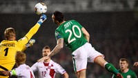 Gol ini tercipta buah kesalahan pertahanan Denmark, yang gagal menyapu bola dengan baik. Pukulan telak untuk Denmark. (Foto: Clodagh Kilcoyne/REUTERS)