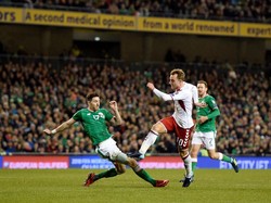 Eriksen melengkapi hat-tricknya di menit ke73, sekaligus memberi tanda game over untuk Irlandia. (Foto: Clodagh Kilcoyne/REUTERS)