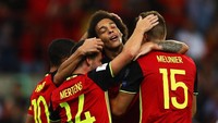 Dari tim-tim yang lolos via persaingan di fase grup, Belgia jadi yang pertama meraihnya. Eden Hazard dkk jadi pemuncak Grup H dengan catatan P10 W9 D1 L0. (Dean Mouhtaropoulos/Getty Images)