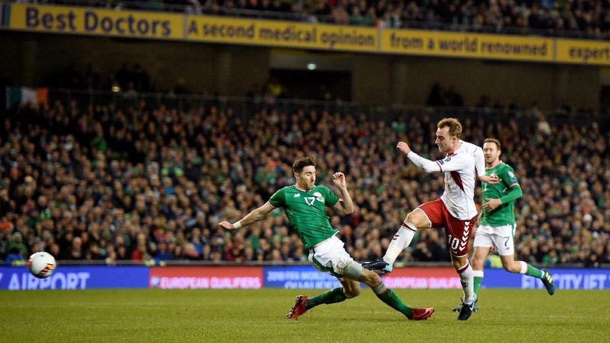 Christian Eriksen mencetak hat-trick untuk Denmark (Clodagh Kilcoyne/Reuters)