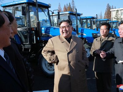Tawa Kim Jong Un Saat Jajal Traktor