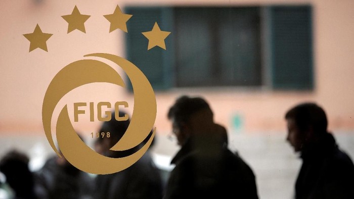 The logo of the Italian Soccer Federation (FIGC) is seen at the entrance of the headquarters in Rome, Italy, November 15, 2017. REUTERS/Max Rossi