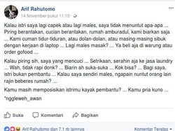 Viral Curhatan Suami Zaman Now di FB soal Istri Bukanlah Pembantu