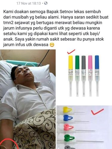 Viral Postingan Dokter Soal Jarum Infus Setya Novanto Sebelum Dipindahkan ke RSCM