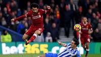 Mohamed Salah tidak berhenti berkontribusi untuk Liverpool. Setelah mencetak tujuh gol dalam empat pertandingan Premier League sebelumnya, Salah menyumbang satu assist di laga ini. (Foto: Mike Hewitt/Getty Images)
