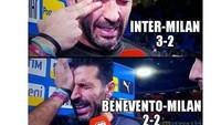 Kegagalan AC Milan menang dari Benevento juga membuat kiper Gianluigi Buffon menangis. (Foto: @ma_fatti_una_vita_official)