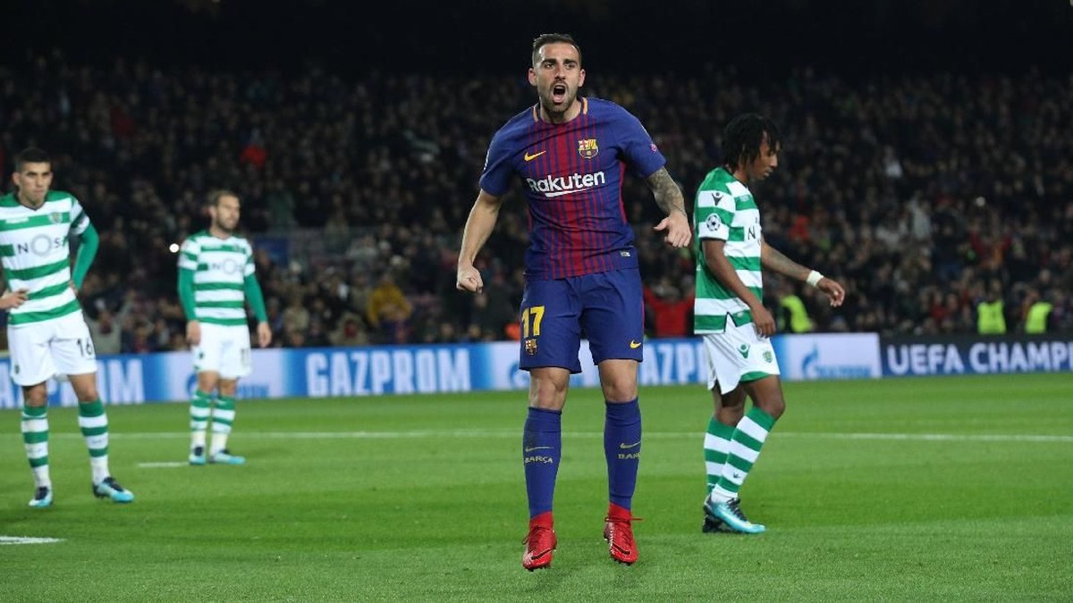 Paco Alcacer merayakan gol pertama Barcelona (Albert Gea/Reuters)