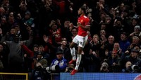 Marcus Rashford merayakan gol yang dicetak di menit ke-66. Phil Noble/Reuters.