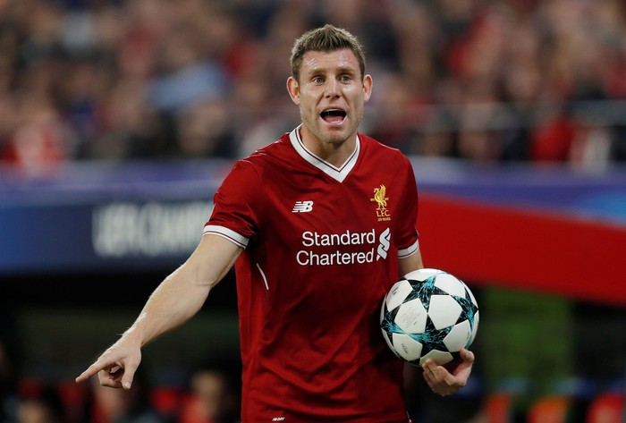 Soccer Football - Champions League - Sevilla vs Liverpool - Ramon Sanchez Pizjuan, Seville, Spain - November 21, 2017   Liverpools James Milner gestures   Action Images via Reuters/Matthew Childs