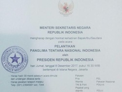 Ini Undangan Pelantikan Marsekal Hadi Sebagai Panglima TNI
