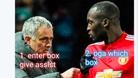 Tak kalah kocak, meme percakapan Mourinho dengan Lukaku. Digambarkan bahwa Lukaku kesulitan memahami instruksi Mourinho. (Foto: Screenshot Twitter)
