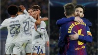 Chelsea vs Barcelona. Chelsea menang 2-1 pada leg pertama di London, Barca menang 2-1 pada leg kedua di Barcelona. Barca lolos lewat adu penalti (agregat 3-3). (Foto: Olahan, Peter Cziborra/Albert Gea/Reuters)