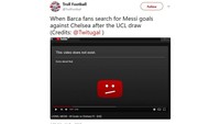 Lionel Messi turut jadi sasaran ledekan, usai Barcelona terundi bertemu dengan Chelsea. Messi belum pernah sekalipun menjebol gawang Chelsea. (Foto: Screenshot Twitter)