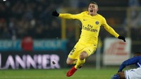 Marco Verratti menjadi pemain dengan nilai kontrak tertinggi kedua bersama Nike. Dia mendapat pemasukan sebesar 2,7 juta pound sterling atau sekitar Rp48,7 miliar per tahun. (Franck Fife/AFP)