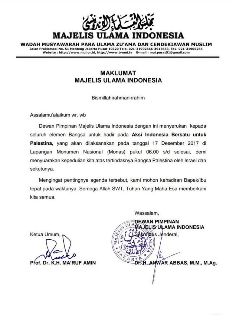 MUI Keluarkan Maklumat soal Aksi Bela Palestina, Ini Isinya MUI Keluarkan Maklumat soal Aksi Bela Palestina, Ini Isinya
