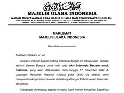 MUI Keluarkan Maklumat soal Aksi Bela Palestina, Ini Isinya