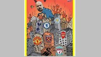 Pep Guardiola digambarkan seperti sosok Dinosaurus yang menghancurkan pemukiman klub-klub besar. (Foto: Istimewa)