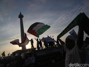 Foto: Kibar Bendera Palestina di Monas
