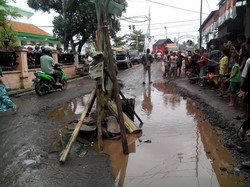 Geram Tak Diperbaiki, Warga Lakukan Ini dengan Jalan yang Rusak