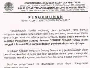 Tahun Depan, Jalur Pendakian Semeru Ditutup