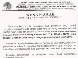 Tahun Depan, Jalur Pendakian Semeru Ditutup