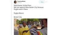 Pogba kembali dikait-kaitkan. Kekalahan MU dari City disebut-sebut tak terlepas dari faktor absennya gelandang internasional Prancis itu. Nyatanya saat dia bermain sekarang, MU malah kalah dari tim sekelas Bristol (Foto: Screenshot Twitter)