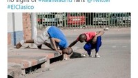 Madridistas dicari di saluran air. Mereka menanggung malu sampai harus bersembunyi di selokan. (Foto: dok.Twitter)