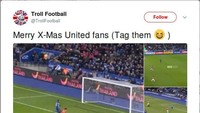 Ini ucapan Natal untuk para pendukung MU. Buang-buang peluang, kebobolan di menit akhir laga, hingga membawa pulang hasil imbang 2-2. (Foto: dok.Twitter)