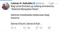 Menteri Agama Lukman Hakim Ucapkan Selamat Natal Bagi Umat 