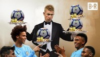 Digambar seperti suasana makan malam di hari Natal yang dilakukan City. Sukses City di musim ini tidak lepas dari kontribusi Kevin de Bruyne yang telah mengemas tujuh gol dan 11 assist di seluruh kompetisi. (Foto: instagram @brfootball)