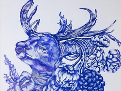 Lukisan Bolpoin ala Anis Kurniasih Bergaya Surealis dan Dekoratif