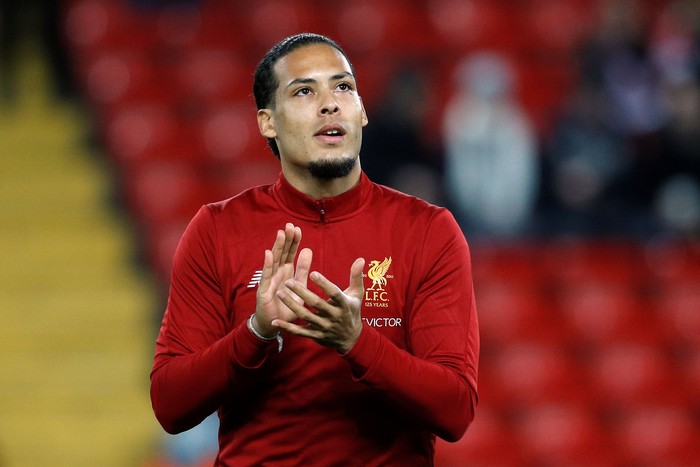 Soccer Football - FA Cup Third Round - Liverpool vs Everton - Anfield, Liverpool, Britain - January 5, 2018   Liverpool’s Virgil van Dijk applauds the fans during the warm up before the match   REUTERS/Phil Noble
