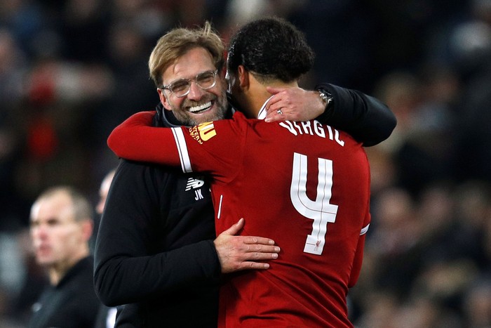 Soccer Football - FA Cup Third Round - Liverpool vs Everton - Anfield, Liverpool, Britain - January 5, 2018   Liverpool manager Juergen Klopp celebrates with Virgil van Dijk at the end of the match   REUTERS/Phil Noble