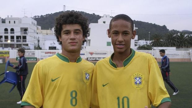 Neymar dan Philippe Coutinho saat masih remaja di timnas Brasil. 