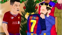 Lionel Messi muncul dari dalam boks kado natal di rumah Coutinho dan memberikan jersey bernomor punggung 7. Jersey itu memang sudah disiapkan untuk Coutinho (Istimewa)